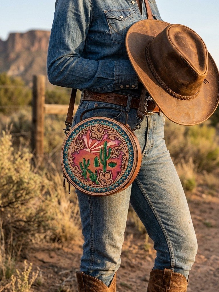 American Darling Desert Sunrise Tooled Crossbody
